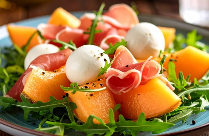 Salade melon jambon cru mozzarella